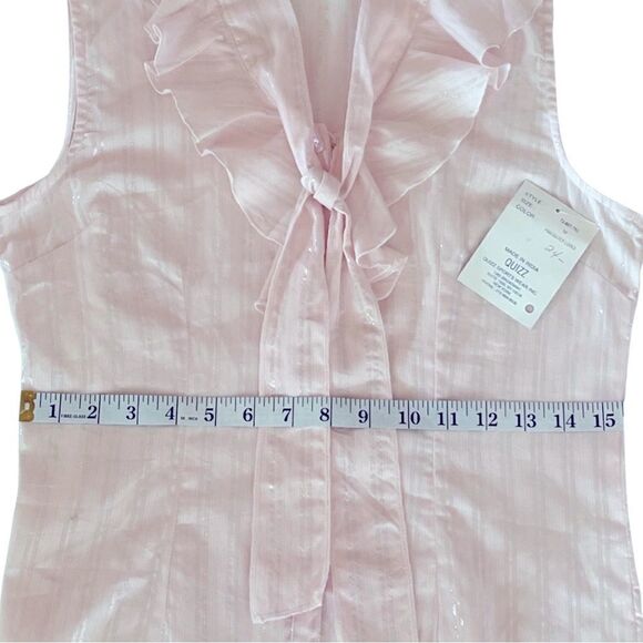 Quizz Vintage Ruffle Front Bow Sleeveless Button Up Blouse  • Medium• NWT - Picture 6 of 7